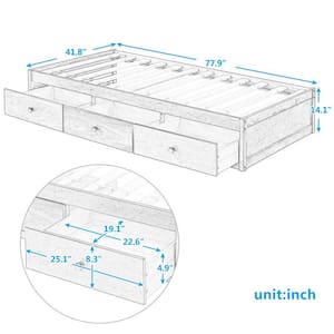 Oak Twin Size Platform Storage Bed with 3 Drawers Storage