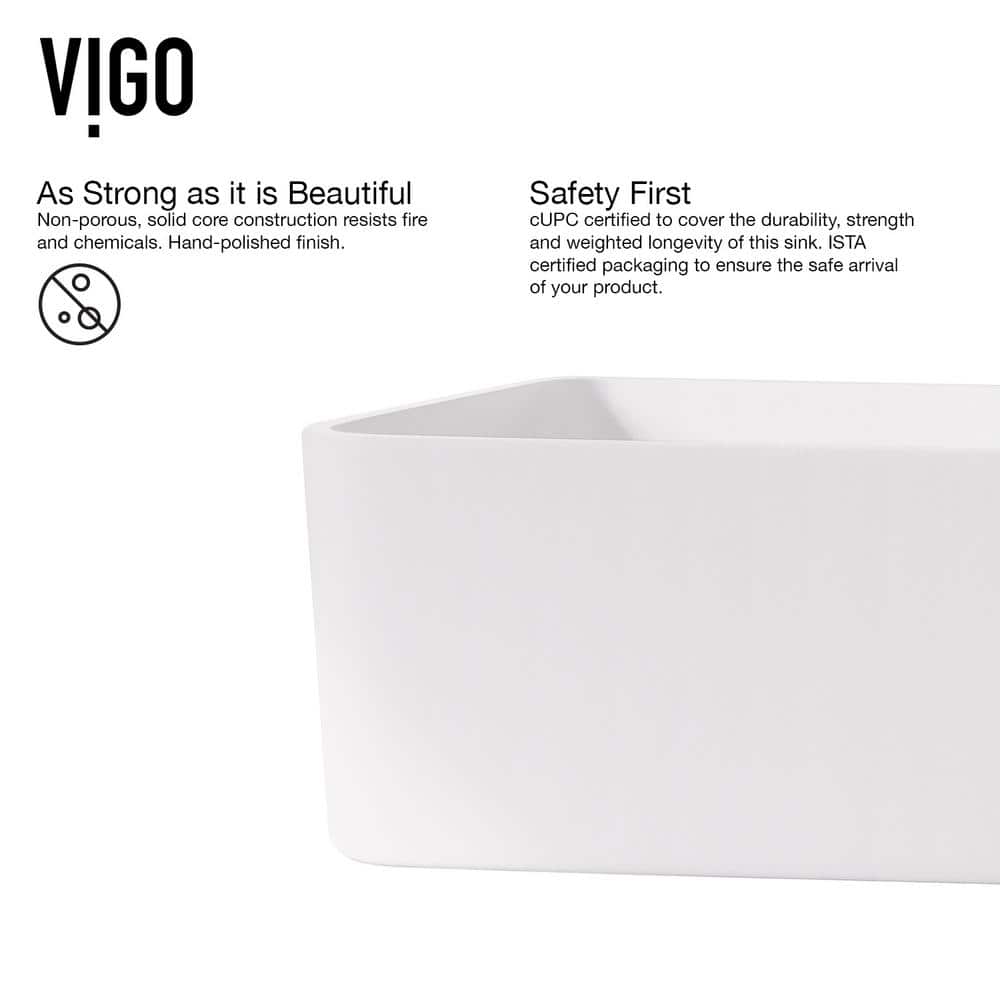 18" White Stone Rectangular Vessel Sink with Matte Black Faucet