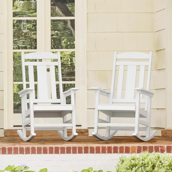 OrangeOne All Weather Resistant Recycled HIPS Plastic Porch Patio Outdoor Rocking Chair For Outdoor Indoor in White(Set of 2)