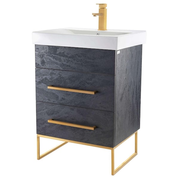 FINE FIXTURES Concordia 24 in. W x 18 in. D x 33.50 in. H Bathroom Vanity in Black Marble with White Ceramic Top