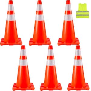 Traffic Safety Cones, 28 in. Safety Cones, PVC Orange Traffic Cone with Reflective Collar, for Training Cones, 6-Pieces