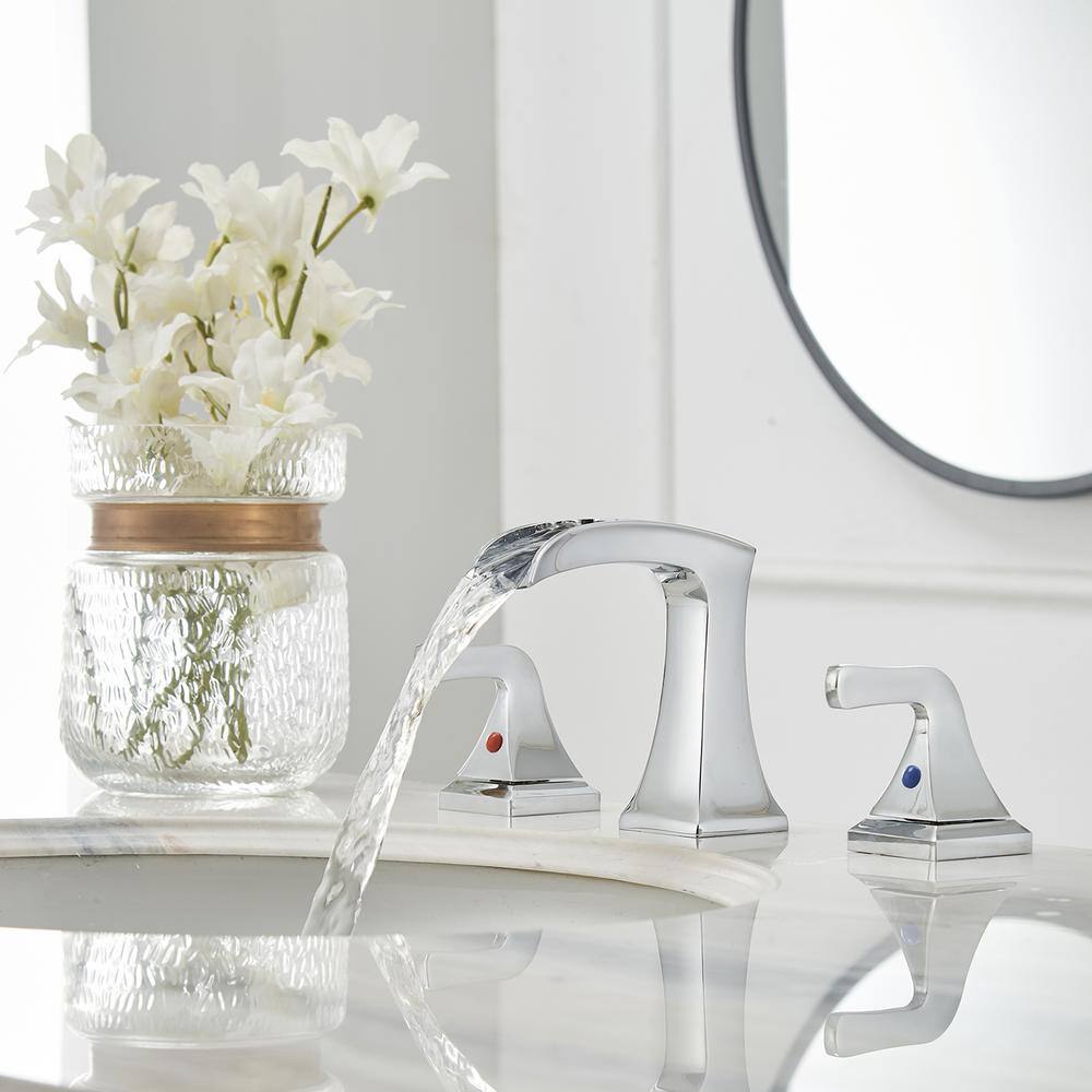 Polished Chrome 8-Inch Widespread 2-Handle Waterfall Bathroom Faucet