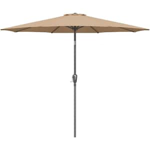 9ft.Steel Patio Umbrella, Outdoor Market Umbrella with Push Button Tilt, Crank for Garden, Deck, BackyardandPool in Tan