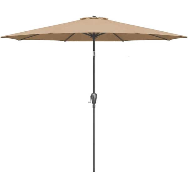 Unbranded 9ft.Steel Patio Umbrella, Outdoor Market Umbrella with Push Button Tilt, Crank for Garden, Deck, BackyardandPool in Tan