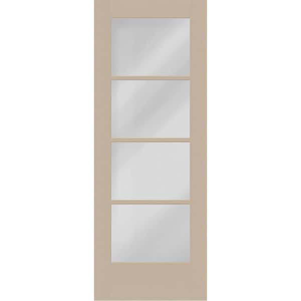 Steves & Sons Legacy 32 in. x 96 in. Universal Handing Icon 4-Lite Modern Clear Glass Sandstone Fiberglass Front Door Slab