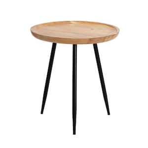 Chevery Black and Natural Wood Color Tri Pin Side Mango Wood Side Table
