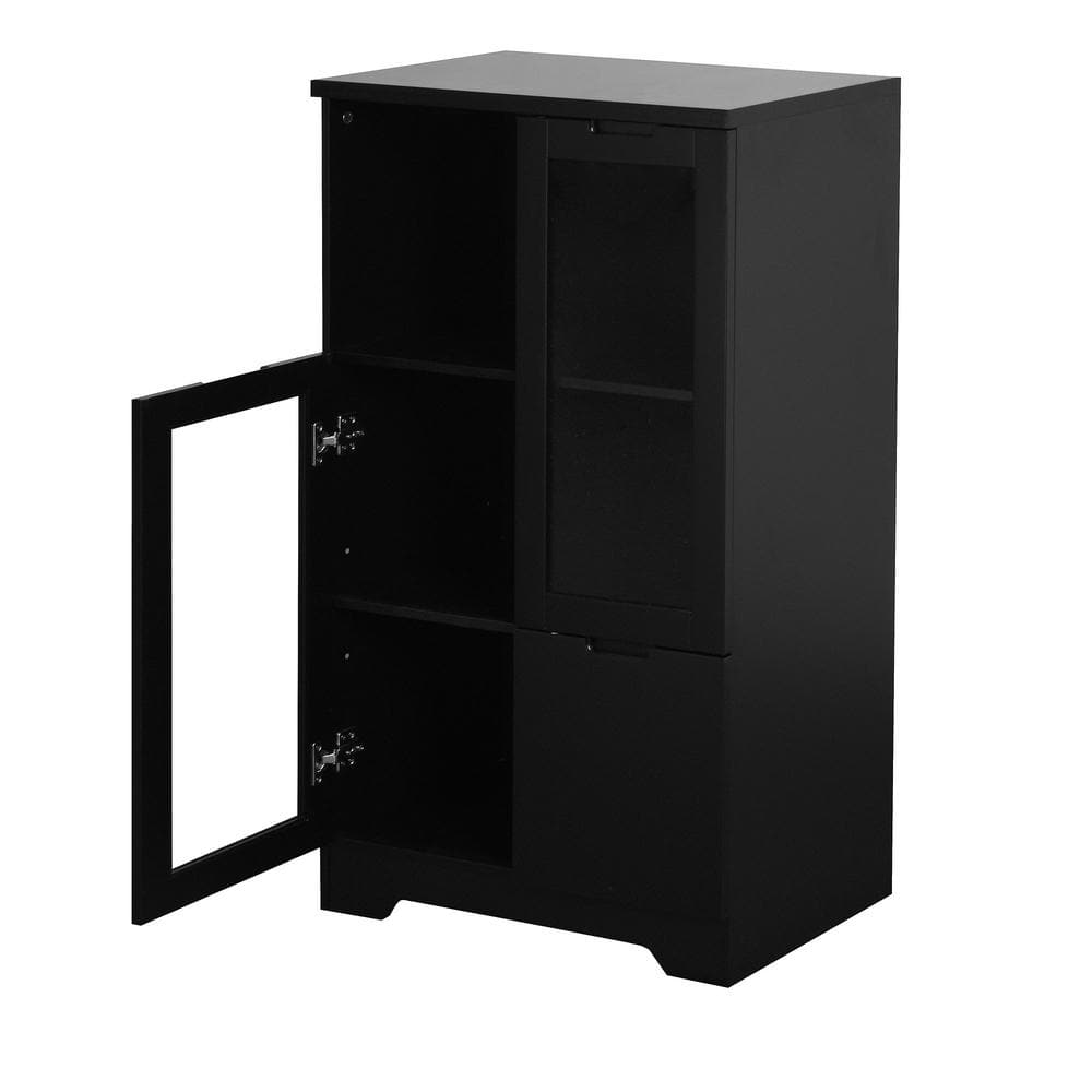 11.8 in. W x 25.6 in. D x 39.4 in. H MDF Ready to Assemble Floor Base Kitchen Cabinet in Black 2-Glass Doors 2storages
