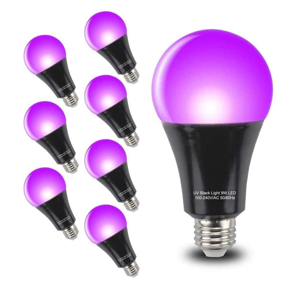 9-Watt A19 E26 Base LED UV Black Light Bulb 8 Bulb Pack