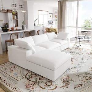 120.5 in. Square Arm 4-piece Velvet L-Shaped Free Combination Modular Sectional Sofa in. White with Ottoman