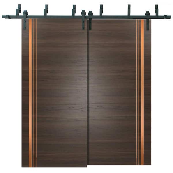 72 in. x 96 in. 2 Panel Chocolate Ash Solid Wood with Honeycomb Sliding Barn Door with Hardware Kit