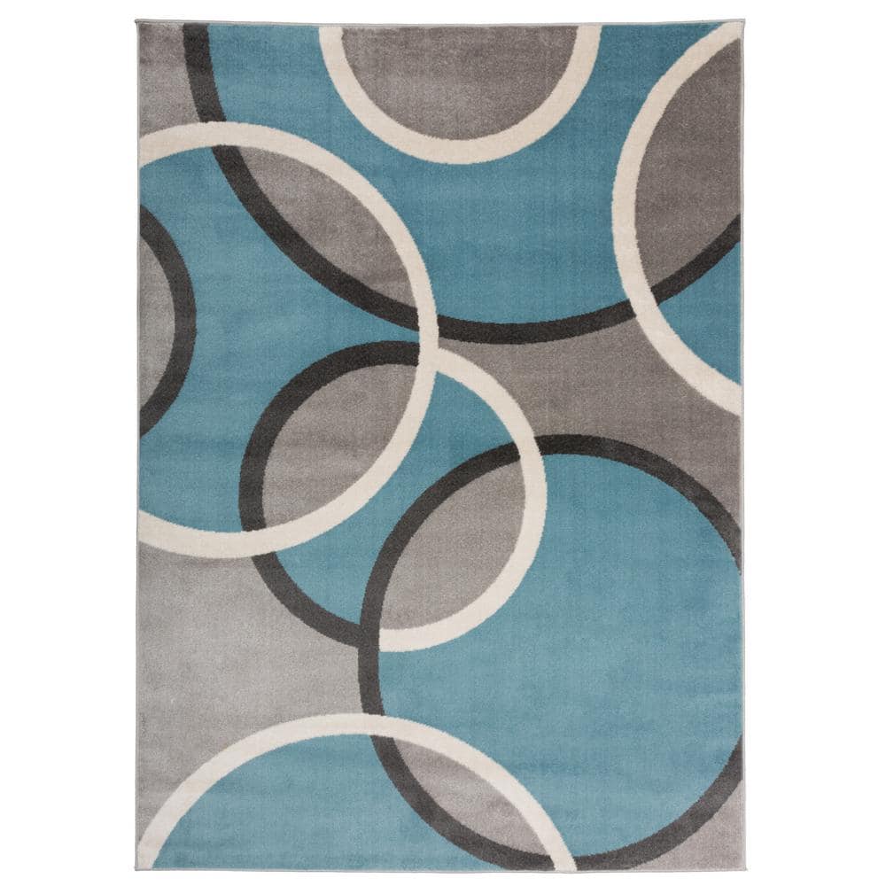 World Rug Gallery Modern Abstract Circles Blue 3 ft. 3 in. x 5 ft. Indoor Area Rug 368Blue3x5