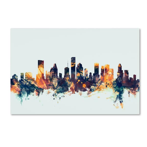 Trademark Fine Art 12 in. x 19 in. Houston Texas Skyline Blue by Michael Tompsett Floater Frame Architecture Wall Art