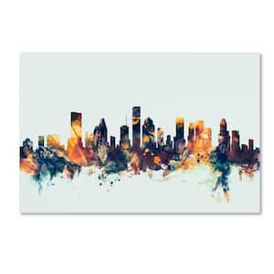 22 in. x 32 in. Houston Texas Skyline Blue by Michael Tompsett Floater Frame Architecture Wall Art