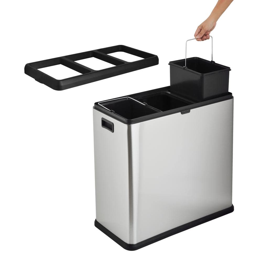 Silver Stainless Steel 16-Gallon Open Top Recycling Bin