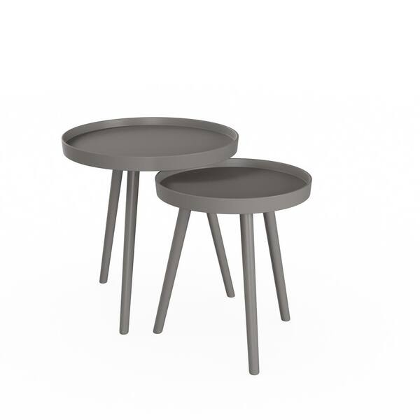 Lavish Home Wooden Nesting Round Tray Top Slate Gray Accent Tables (Set