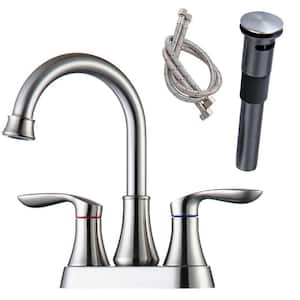 4 in. Centerset 2-Handle Bathroom Faucet with Metal Pop-Up Drain and Supply Lines in Brushed Nickel