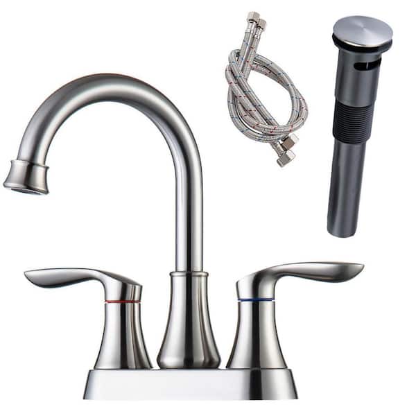 GIVING TREE 4 in. Centerset 2-Handle Bathroom Faucet with Metal Pop-Up Drain and Supply Lines in Brushed Nickel