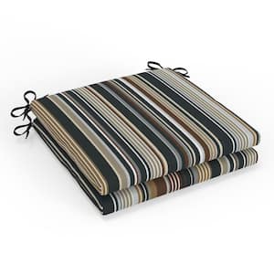 Stripe Labrisa Rattan Black Square Outdoor Squared Corner Chair Seat Cushion with Ties (2-Pack)