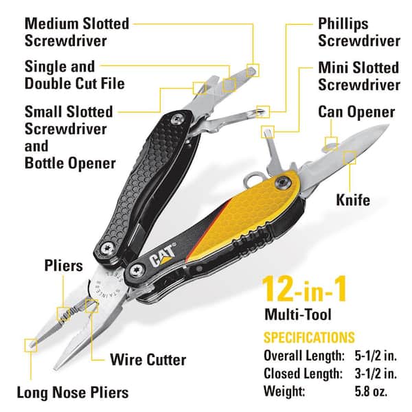 Cat 3 Piece 12-in-1 Multi-Tool, Knife, and Multi-Tool Key Chain Gift Box Set  - 240192 , Yellow 