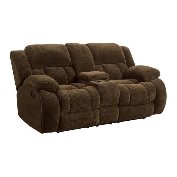 Benjara 41 in. Pillow Top Arm Fabric Rectangle Cupholders and Storage Sofa in Brown