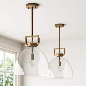 Leigh 74 in. Brass Gold Ceiling Hanging Shaded Pendant Light with Oversized Glass Shade and Adjustable Cord, Set of 2
