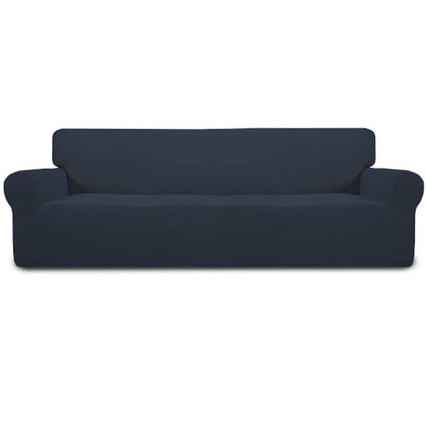 Dyiom Stretch 4-Seater Sofa Slipcover 1-Piece Sofa Cover Furniture Protector Couch Soft with Elastic Bottom, Dark Blue