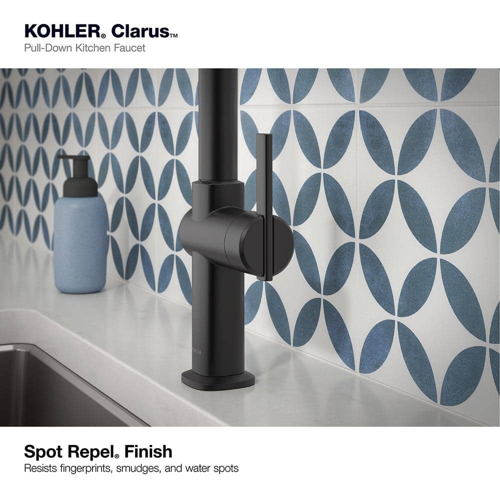 Matte Black Single Handle Pull-Down Kitchen Faucet with Soap Dispenser