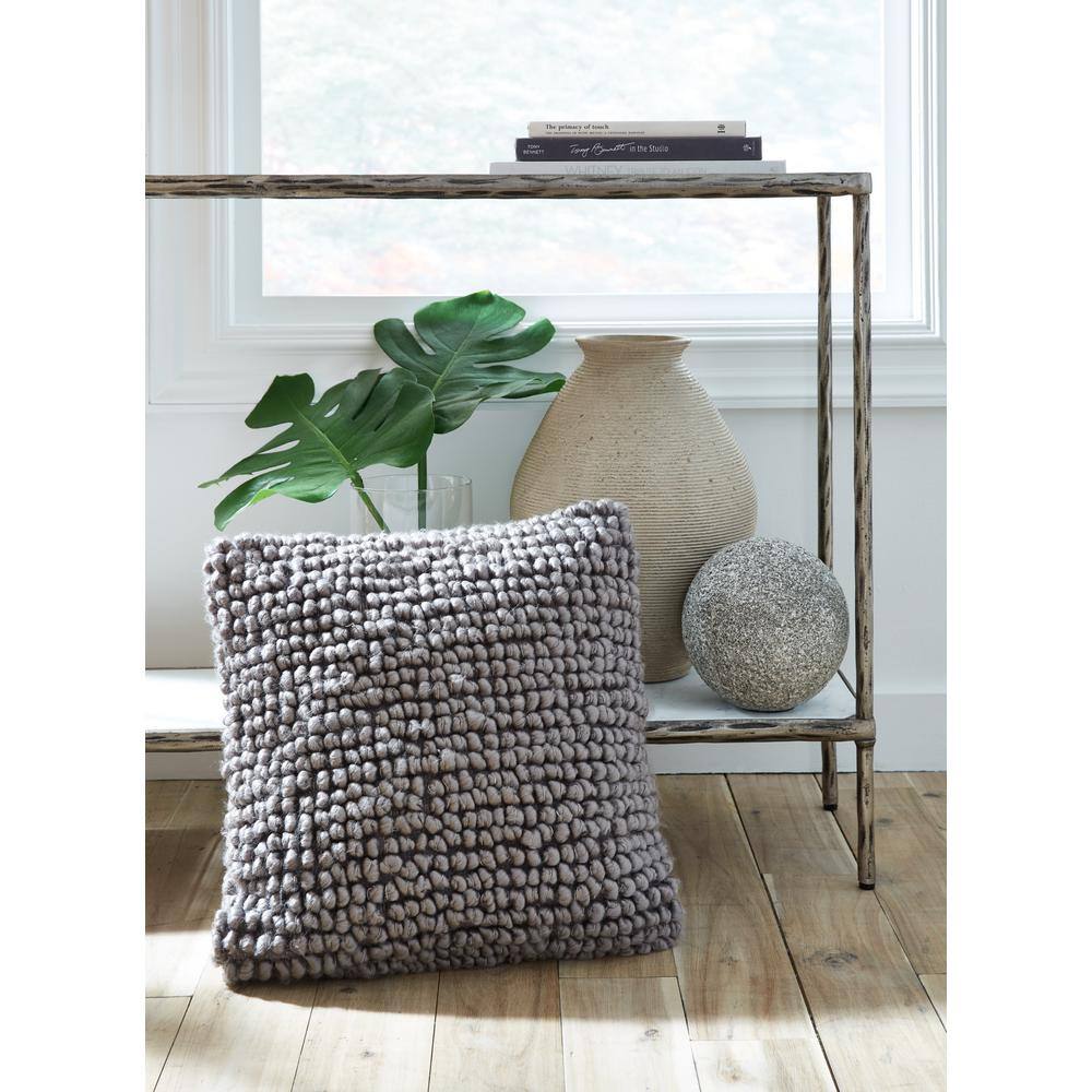 Gray Looped Wool Blend 19'' Square Throw Pillow