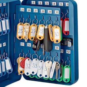 48-Key Steel Heavy-Duty Safe Lock Box Key Cabinet with Combination Lock, Blue with 100-Key Tags