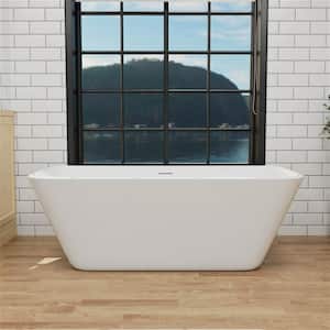 59 in. L x 28 in. W Acrylic Flatbottom Freestanding Soaking Bathtub CUPC Certified in White