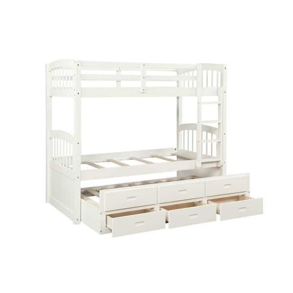 White Twin Over Wood Bunk Bed, Wooden Bunk Bed With Trundle
