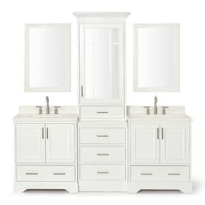 Stafford 85 in. W x 22 in. D x 89 in. H Double Bath Vanity in White with Carrara Marble Tops and Mirrors