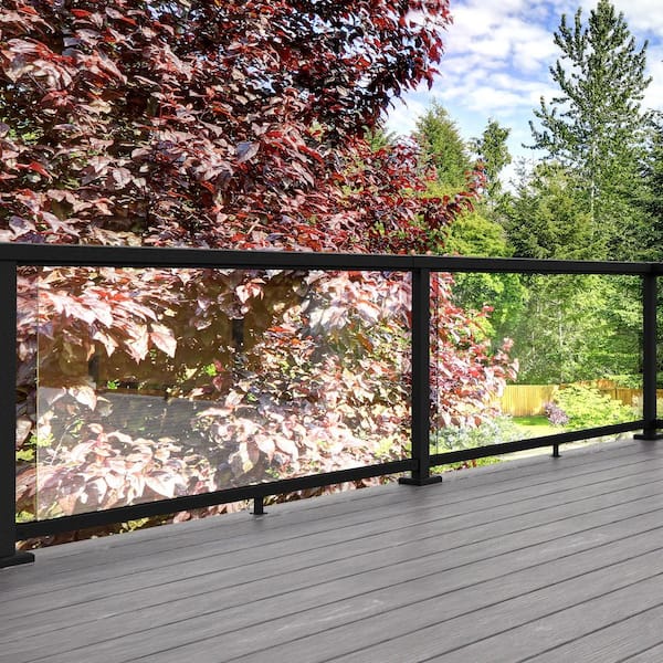 PEAK Aluminum Railing 30-7/16 in. H x 57 in. W Clear Aluminum Deck Railing Tempered Glass Panel for 36 in. High System