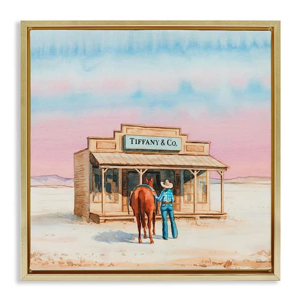 Fashionista Cowgirl in Desert by Amanda Greenwood Gold Floater Frame Nature Graphic Art Print 25 in. x 25 in.