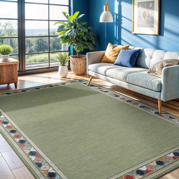 CAMILSON Lara Green 5 ft. x 7 ft. Bordered Stylish Indoor Outdoor