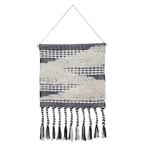 Modern Cloudy Day Navy Blue/White Woven Wall Hanging