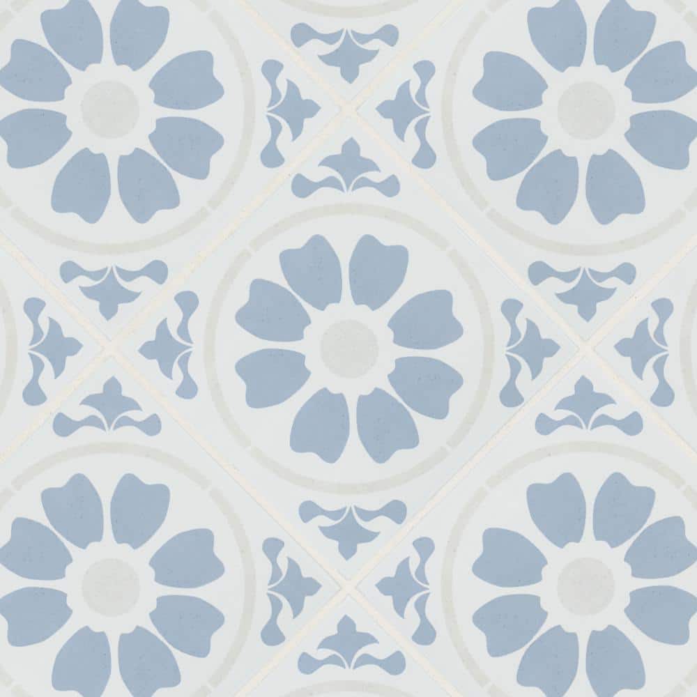 Tamensa 8" x 8" Light Blue and White Matte Porcelain Tile