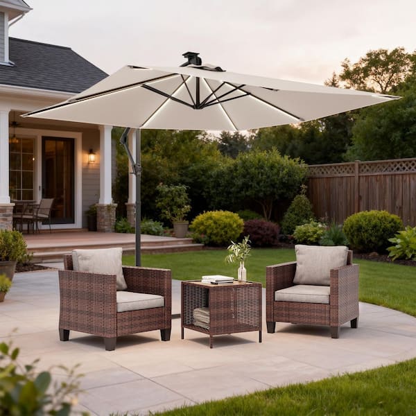 aluminum cantilever solar led offset patio umbrella Hampton Bay 11 ft. Aluminum Cantilever Solar LED Offset Patio Umbrella in  Putty Beige URM822013-Putty