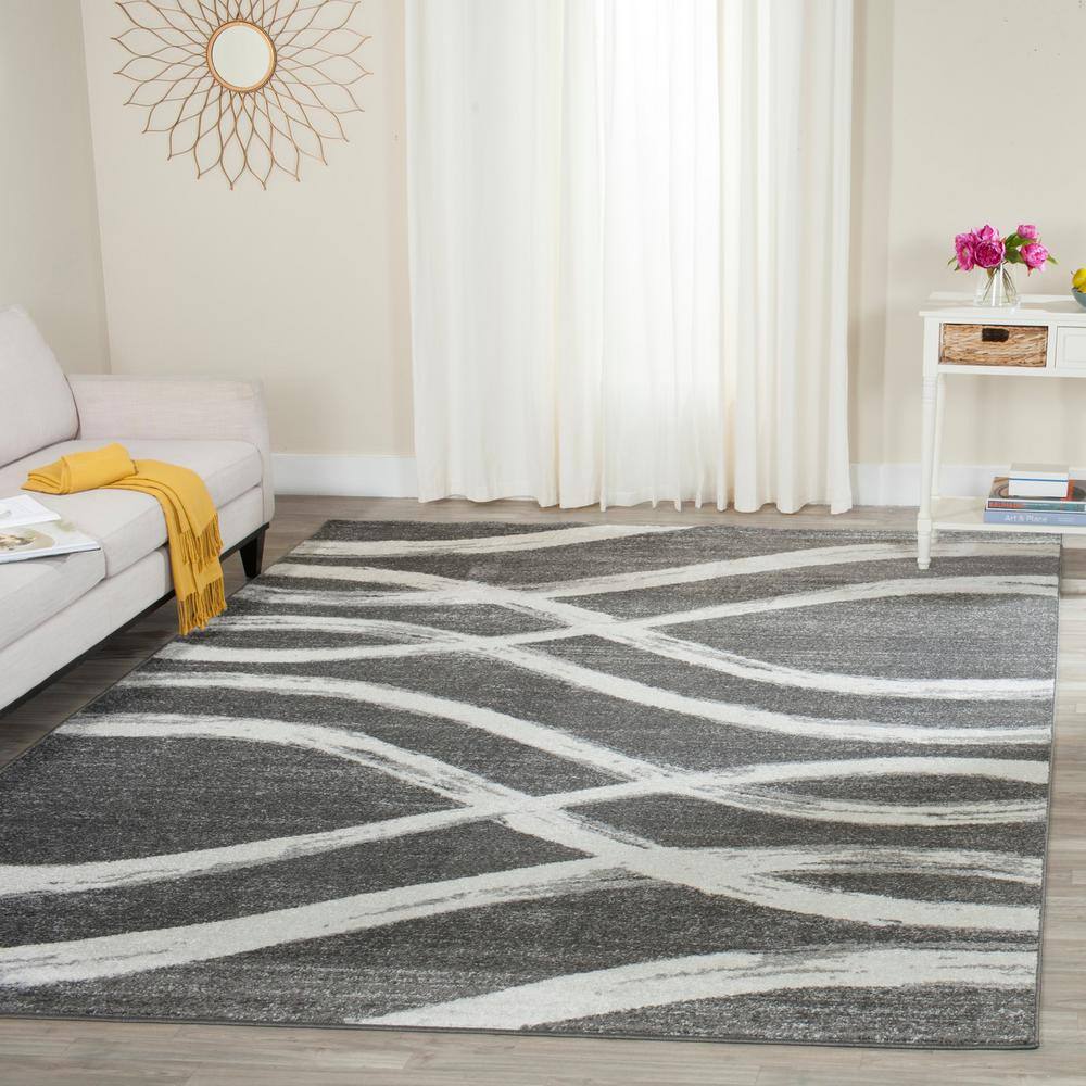 Charcoal and Ivory Synthetic Reversible Area Rug, 9' x 12'