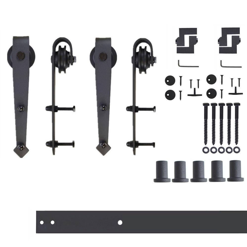 Rustic Black Double Barn Door Hardware Kit with Arrow Design