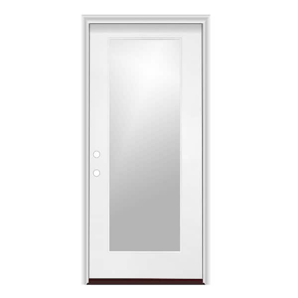 30 in. x 80 in. Right-Hand/Inswing Full Lite Direct Glazed Smooth Fiberglass Prehung Door w/ PVC Frame and PVC Brickmold