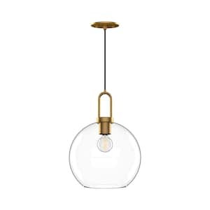 Soji 10 in. 1 Light 60-Watt Aged Gold/Clear Glass Pendant Light