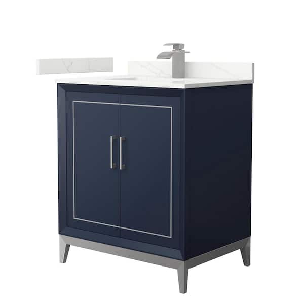 Wyndham Collection Marlena 30 in. W x 22 in. D x 35.25 in. H Single Bath Vanity in Dark Blue with Giotto Quartz Top