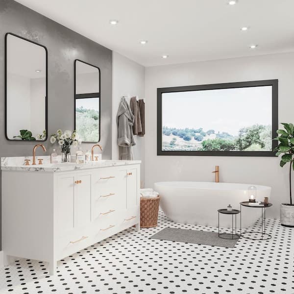 Restore Matte Black and White 3 in. x 3-1/2 in. Glazed Ceramic Hexagon Mosaic Tile Sample