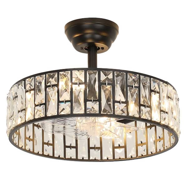 17.71 in. Indoor Modern Black Crystal Ceiling Fan with Light Luxury Fandelier with Silent Remote Reversible Fan Blades