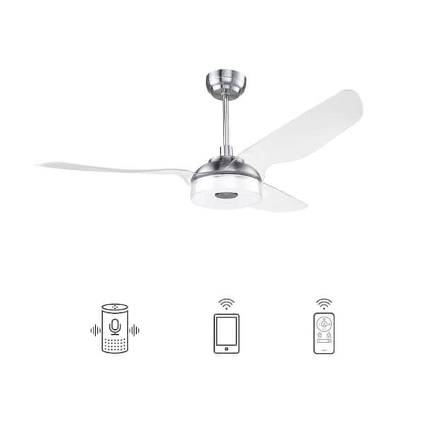 CARRO Finley 52 in. Dimmable LED Indoor/Outdoor Nickel Smart Ceiling Fan, Light and Remote, Works with Alexa/Google Home/Siri
