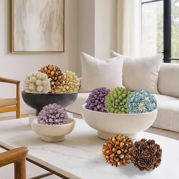 Multi-Colored Decorative Non Artificial Natural Preserved Topiary Balls Orbs Bowl Vase Filler (Set of 9)