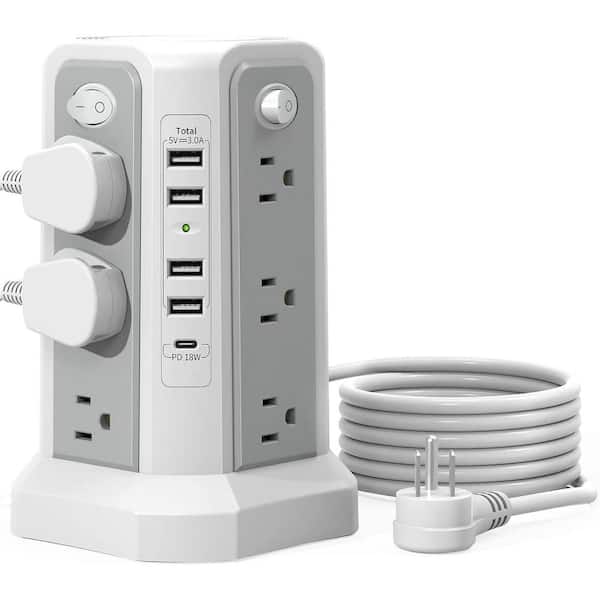 Lukyamzn 12-Outlet Power Strip Surge Protector 1800 Joules with 5-USB Charging Port and 10 ft. Extension Cord in White