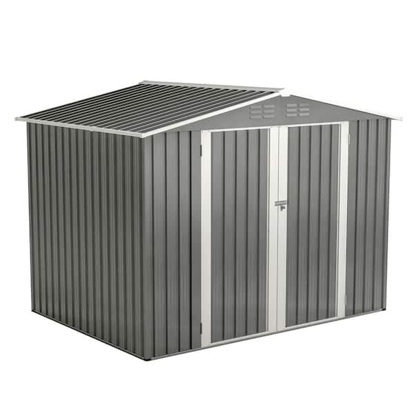 6 ft. W x 8 ft. D Metal Outdoor Storage Shed with Lockable Doors Floor Frame for Backyard Patio Lawn, Gray (48 sq. ft.)