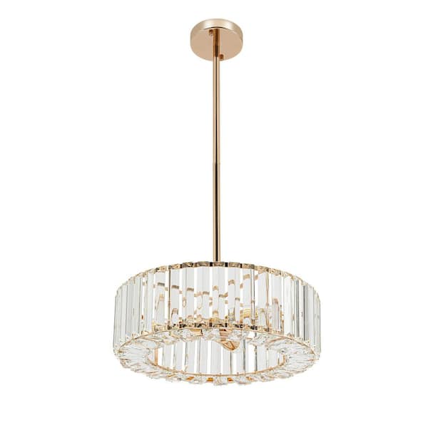 3-Light Gold Modern Crystal Shaded Pendant Light with Clear Glass Shade and Adjustable Height, No Bulbs Included